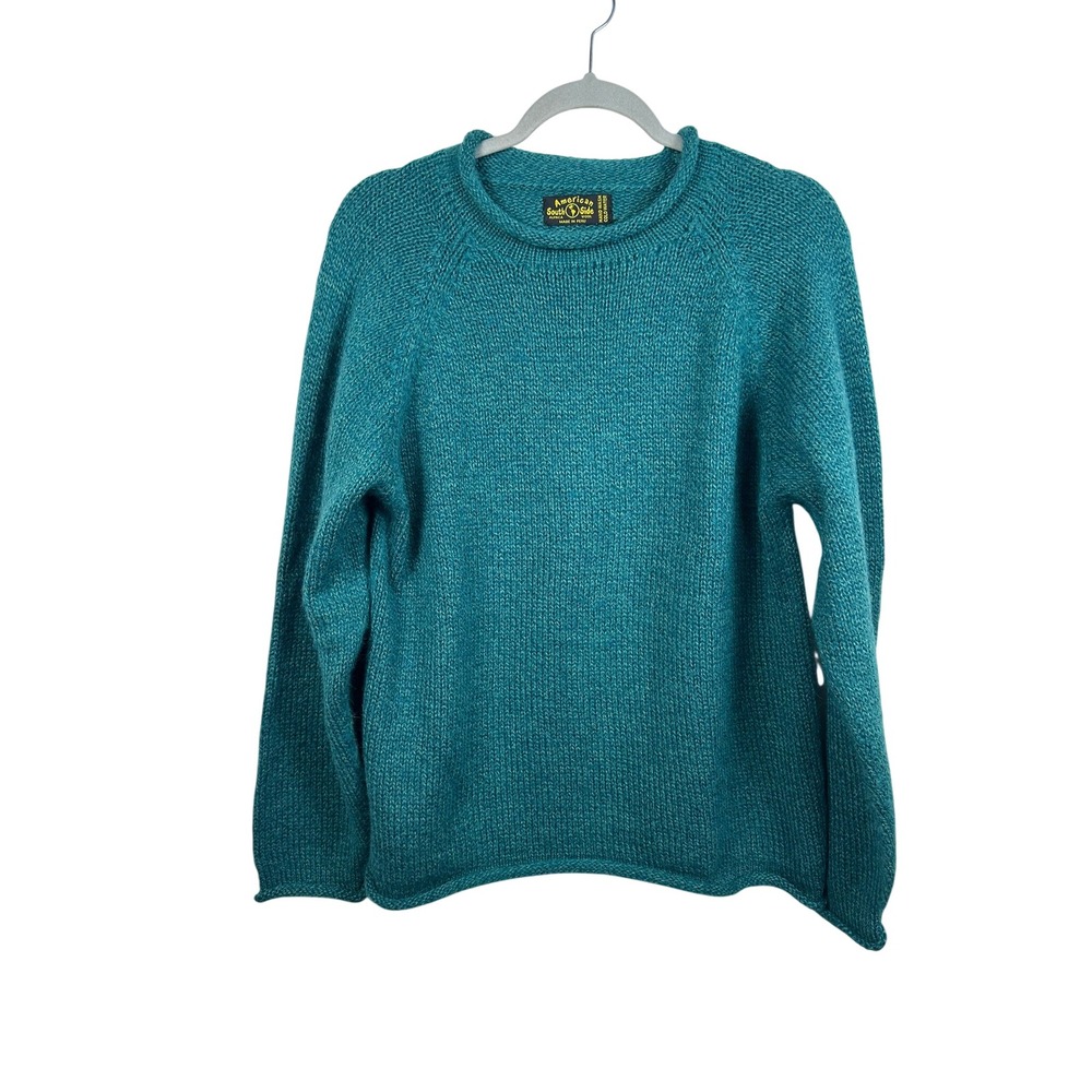 American South Side Sweater Womens L Teal Excellent Alpaca Blend Peru Knit